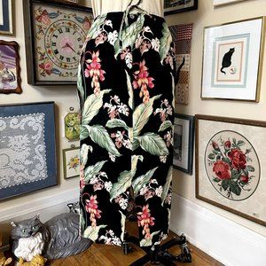 Nani Wahine Black Pink Green 100% Cotton Hawaiian Floral Drawstring Skirt Size L